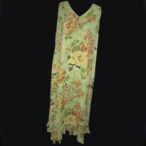 Norton McNaughton Sage Floral V-Neck Sleeveless Ruffle Maxi Dress Size PL